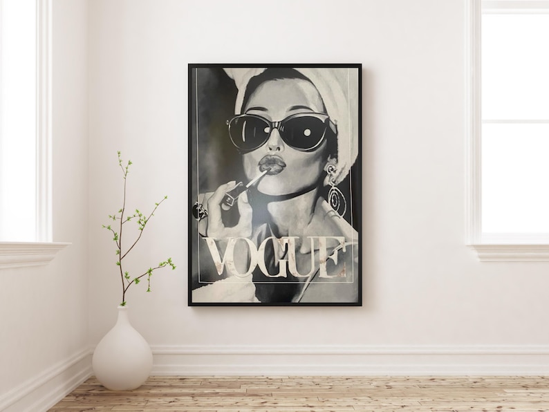 Vogue Poster | Fashion Wall Art Print | Black and White Aesthetic Decor | Luxury Editorial Poster | Minimalist Chic Wall Art image 1
