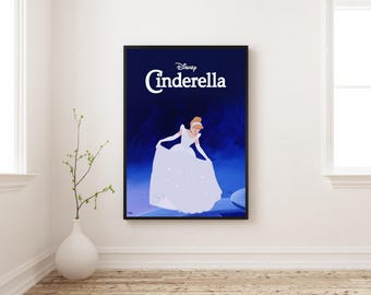 Póster de Cenicienta / Arte mural de animación clásica / Lámina de cuento de hadas de princesas / Decoración para habitación de niñas
