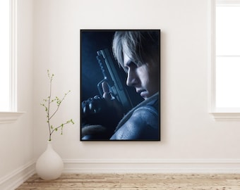 Póster de Resident Evil 4 / Arte mural de Leon Kennedy / Lámina de juego de terror / Decoración oscura para gamers