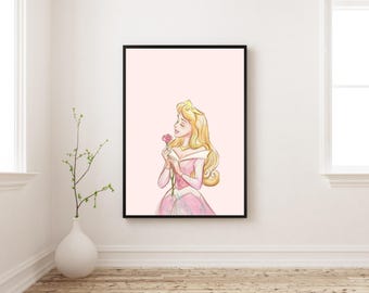 Póster de La Bella Durmiente / Lámina de la Princesa Aurora / Estampado de cuento de hadas / Decoración para habitación de niñas