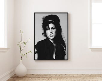 Amy Winehouse Poster, Black and White Portrait Wall Art, Vintage Music Poster, Retro Soul Decor, Jazz Icon Wall Art, Amy Winehouse Print