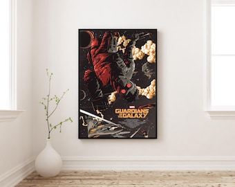 Póster de Guardianes de la Galaxia / Arte mural de Marvel / Lámina de cómic de Star-Lord / Decoración de héroe espacial