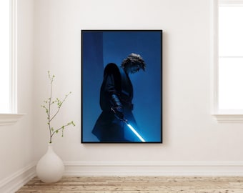 アナキン・スカイウォーカーのポスター｜スター・ウォーズの青いライトセーバーのウォールアート｜ジェダイのプリント｜SF風寝室装飾