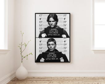 Supernatural Poster | Sam Dean Mugshot Wall Art | Winchester Brothers Print | TV Fan Room Decor