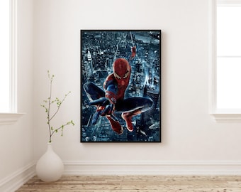 Póster de Spider-Man / Arte mural de superhéroes de Marvel / Lámina de Spidey City / Decoración de héroes de acción