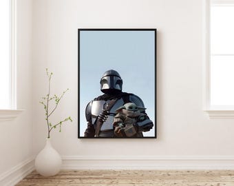 マンダロリアンのポスター｜スター・ウォーズのグログのウォールアート｜ベビーヨーダのプリント｜SF風寝室装飾