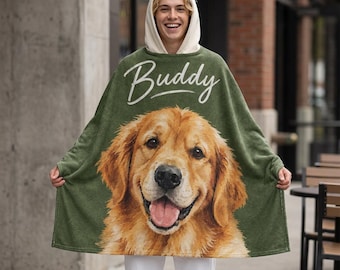 Kapuzendecke, personalisierte Haustierdecke, Hundedecke, kuschelige Decke zum Anziehen, Geschenk für Tierliebhaber, Geschenk für Hundemamas, Fleece-Kapuzendecke