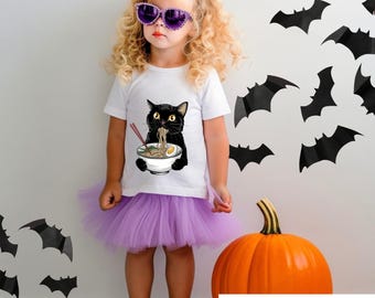 Schwarzes Katzen-Ramen-Shirt, Japanisches Nudelkatzen-T-Shirt, Lustiges Katzenmotiv für Feinschmecker, Geschenk für Ramen-Liebhaber