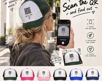 Custom QR Code Trucker Hat, Personalized QR Hat, Scan Me Cap, Custom Message Hat, Social Media Hat, Dating Hat, Unique Gift