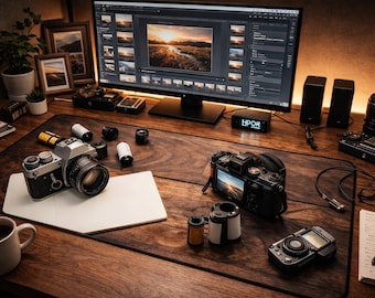 Ultra-Wide Desk Mat for Photographers – Modern Abstract Workspace Pad