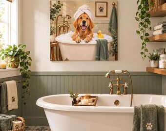 Personalized Pet Portrait Wall Art, Custom Animal Bathroom Canvas, Custom Pet Picture, Funny Pet Gift, Dog Cat Lover Gift