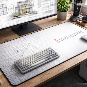 Architectural Blueprint Desk Mat – Neoprene Office Workspace Accessory