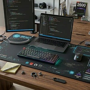 React Developer Desk Mat, Frontend Developer Desk Pad, JavaScript Workspace Mat, Coding Setup Gift, Software Engineer Decor