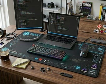 React Developer Desk Mat, Frontend Developer Desk Pad, JavaScript Workspace Mat, Coding Setup Gift, Software Engineer Decor