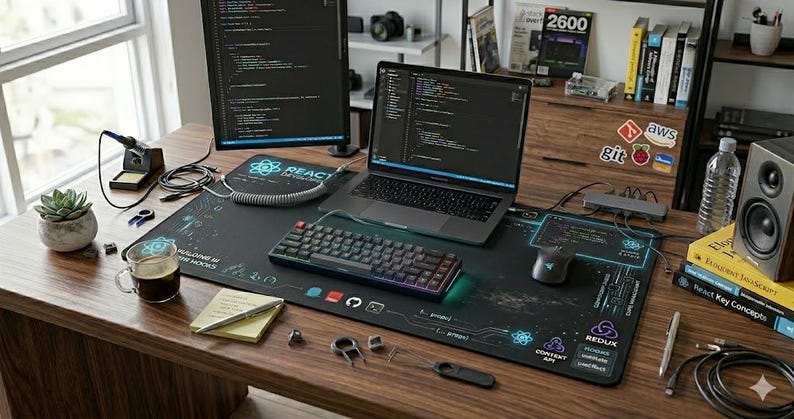 React Developer Desk Mat, Front-end Developer Desk Pad, JavaScript Workspace Mat, Codering Setup Gift, Software Engineer Decor afbeelding 1