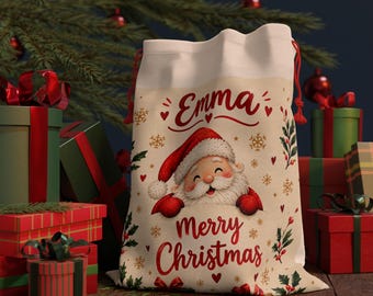 Personalisierte Weihnachtsgeschenktüte, Weihnachtsmann-Sack mit individuellem Namen, Weihnachtsgeschenktüte, personalisierte Festtagsgeschenktüte, Weihnachtsgeschenktüte