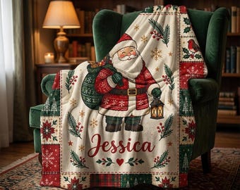 Weihnachtsdecke, Weihnachtsmanndecke, Festtagsdecke, Weihnachtsdeko, Kuscheldecke für Zuhause, Weihnachtsgeschenk, Festliche Decke