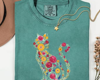 Botanisches Katzen-Shirt, Blumengarten-Kätzchen-T-Shirt, Cottagecore-Pflanzenmama-Sweatshirt
