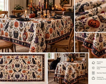 Halloween-Tischdecke, Tischdecke „Süßes oder Saures“ mit Geisterdorf-Motiv