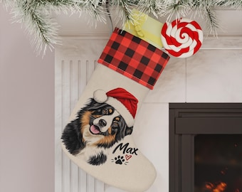 Personalisierter Weihnachtsstrumpf mit Foto und Namen Ihres Haustiers, Weihnachtsstrumpf für Hunde, Katzen und Welpen, Geschenk für Haustiere