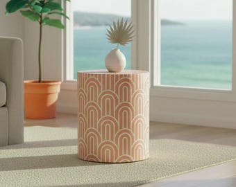 Dusty Pink Arches Bone Inlay Round Table - Handivive handmade end tables