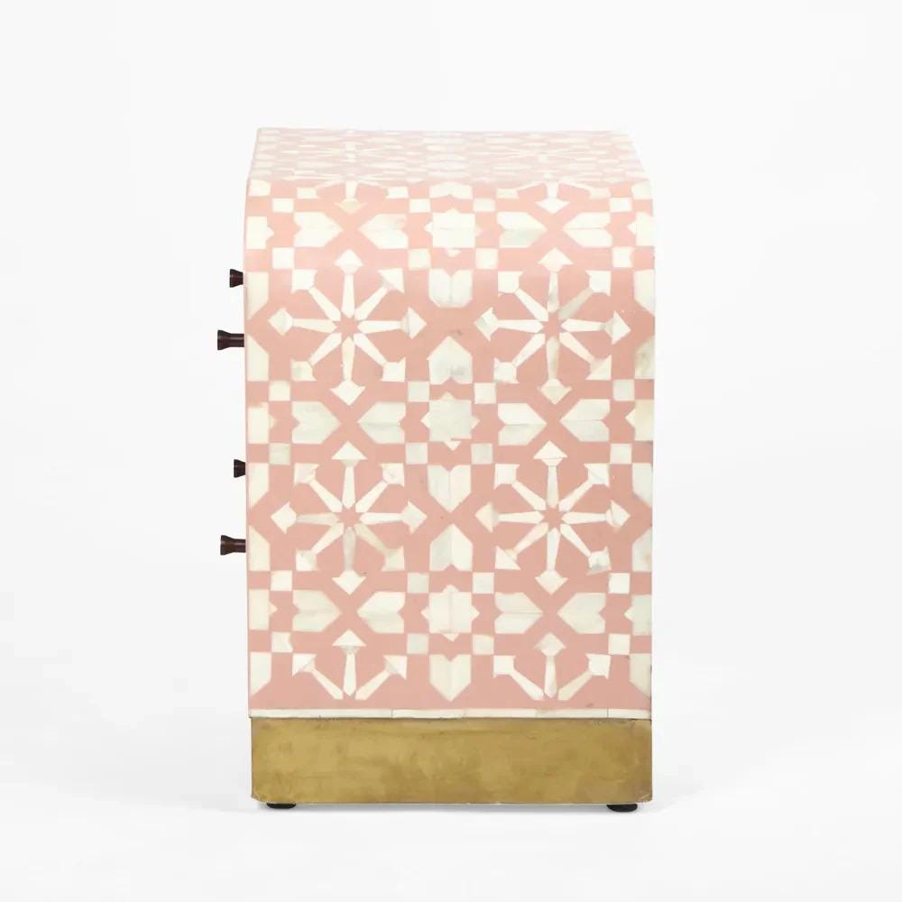 Moroccan Bone Inlay Bedside Table Two Drawer Handmade Luxury Nightstand - Room Setting