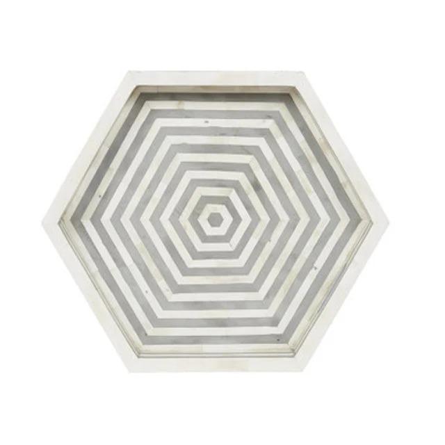 Hexagon Tray Bone Inlay Handmade Decorative Serving Tray - Side Angle