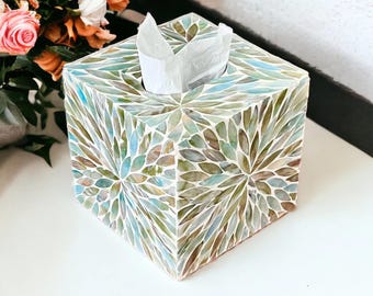 Funda para caja de pañuelos con incrustaciones de nácar, soporte decorativo para pañuelos hecho a mano