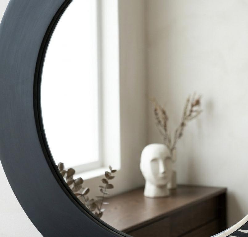 Handcrafted Bone Inlay Mirror | Half Plain, Half Abstract Pattern, Modern Design - Full Profile