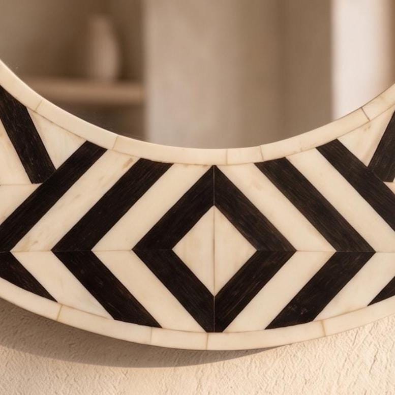 Luxury Oval Bone Inlay Mirror Geometric Pattern Handmade Wall Mirror | unique mirror - Inlay Pattern