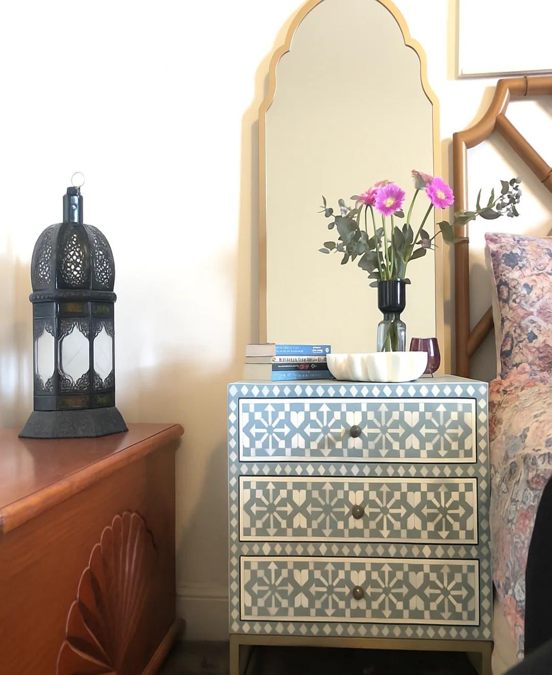 Moroccan Pattern Bone Inlay bedside Handmade Nightstand unique - Alternate View 2