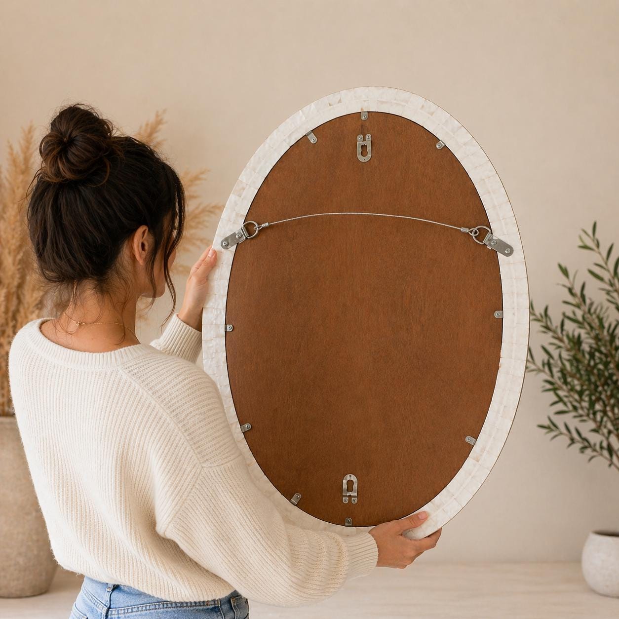 Oval Mother of Pearl Inlay Mirror Dusty Blush Pink , Magnolia Garden MOP Wall Mirror - Alternate View 2