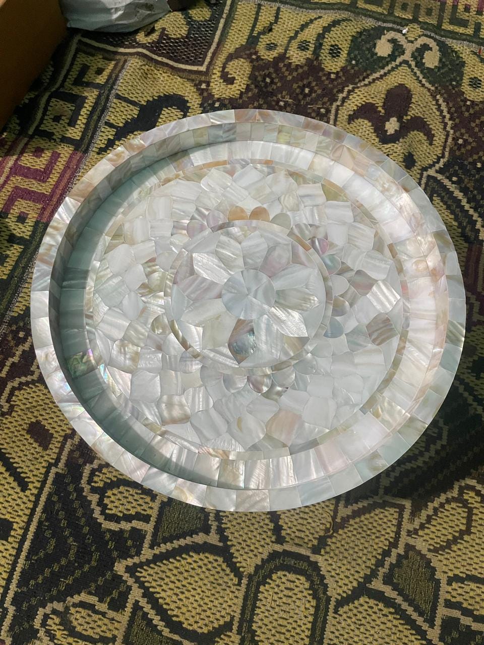 Mother of Pearl Inlay Round Tray Handmade Decorative Serving Tray - Alternate View 1