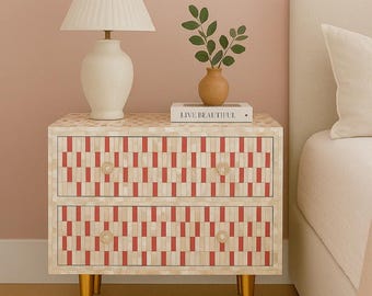 Mesita de noche moderna con 2 cajones y incrustaciones de nácar.