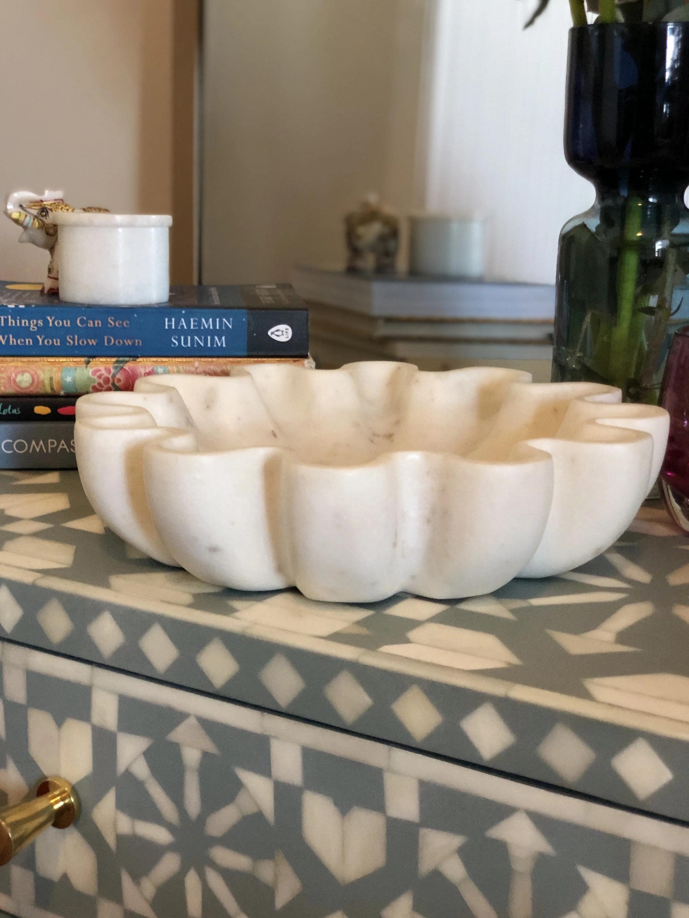 Moroccan Pattern Bone Inlay bedside Handmade Nightstand unique - Room Setting
