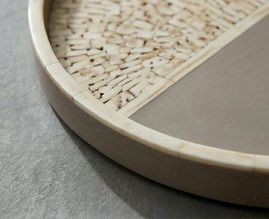 Two Tone Bone Inlay Round Tray – Handmade Modern Resin Serving Tray - Room Setting