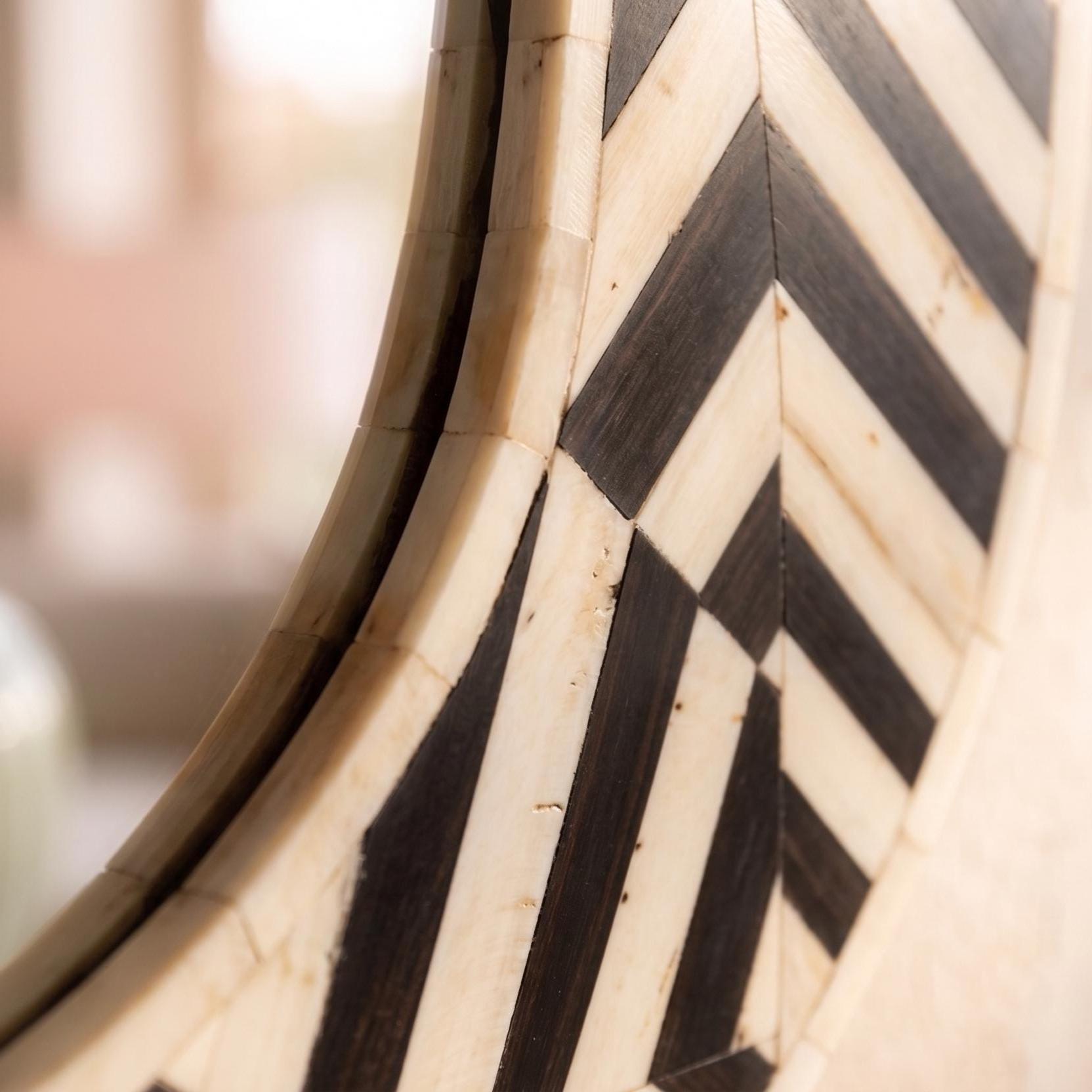 Luxury Oval Bone Inlay Mirror Geometric Pattern Handmade Wall Mirror | unique mirror - Room Setting