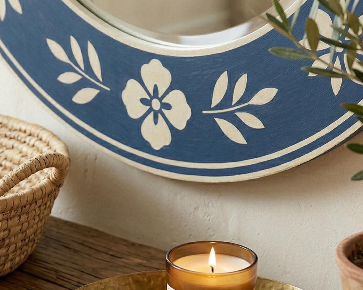 Bone Inlay Round Wall Mirror Luxury Boho - Handivive - Side Angle
