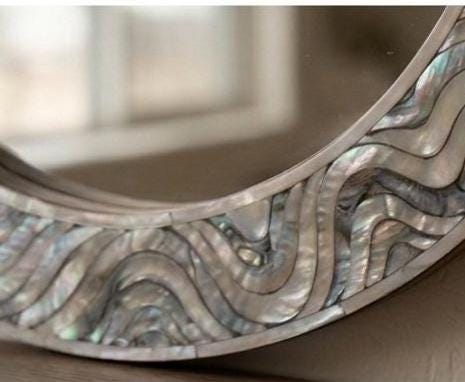 Oval Mother of Pearl Inlay Mirror, Handcrafted Floral Coastal Vanity Accent - Full Profile