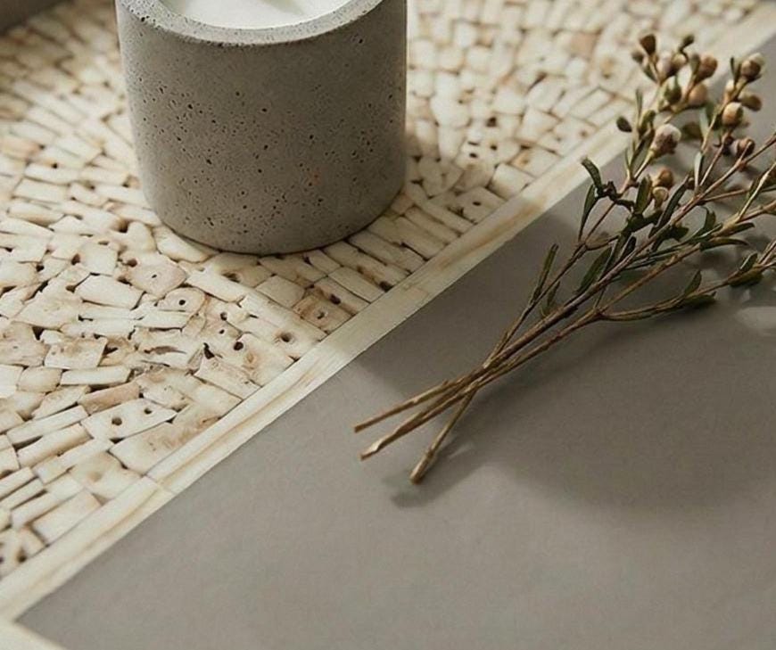 Two Tone Bone Inlay Round Tray – Handmade Modern Resin Serving Tray - Full Profile