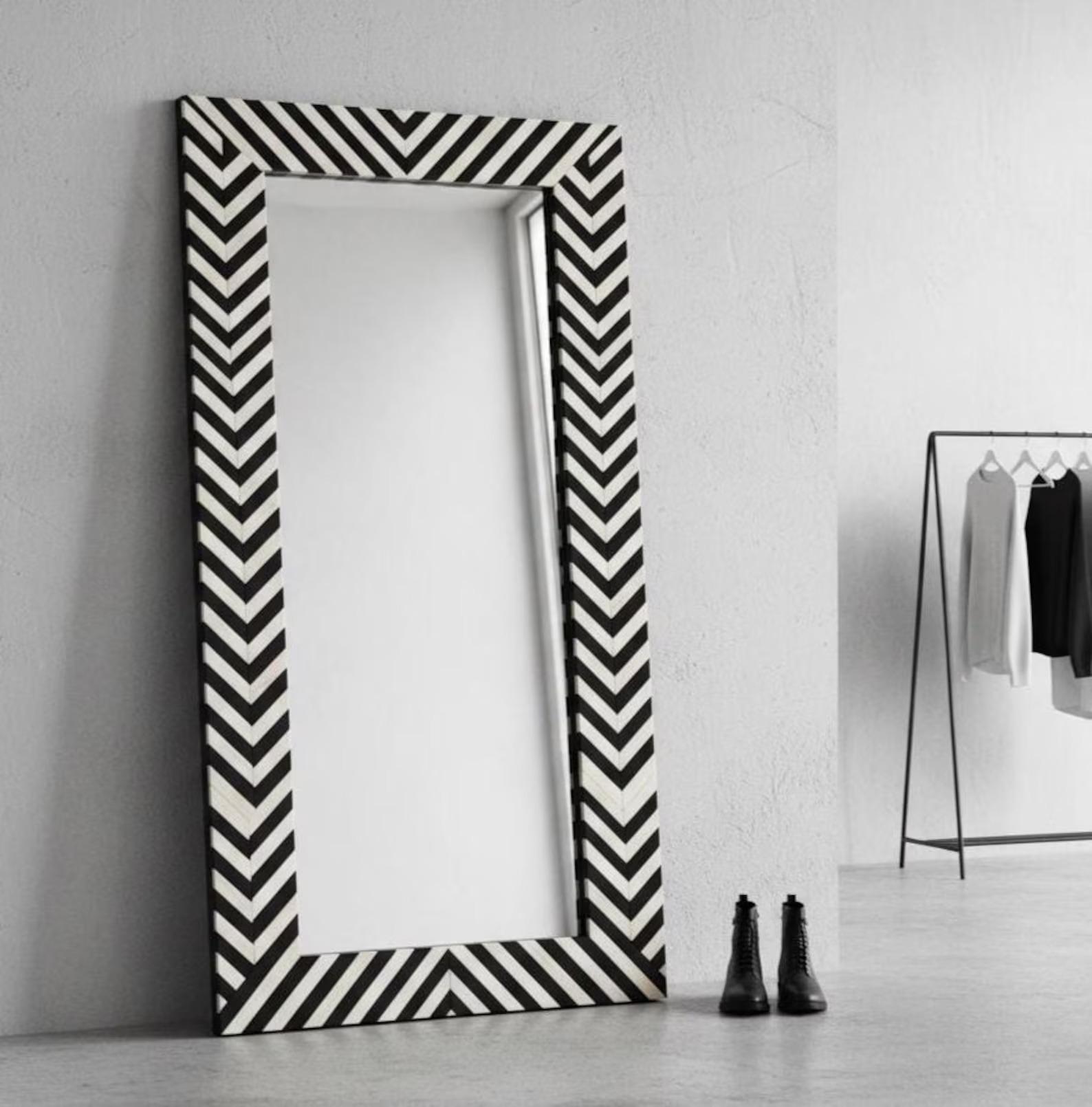 Handmade Bone Inlay Full Length Floor Mirror, Statement Dressing Accent - Room Setting
