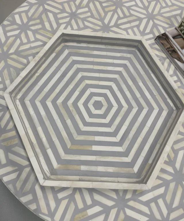 Hexagon Tray Bone Inlay Handmade Decorative Serving Tray - Room Setting