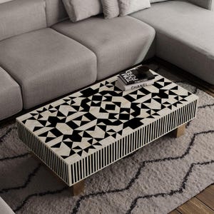 Luxury Geometric Bone Inlay Coffee Table – Handmade Rectangular Home Furniture