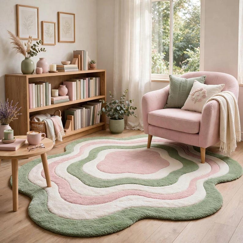 Pastel Color Rug Large Irregular Rug, Pastel Organic Wave Hand Tufted Wool Rug, Modern ...