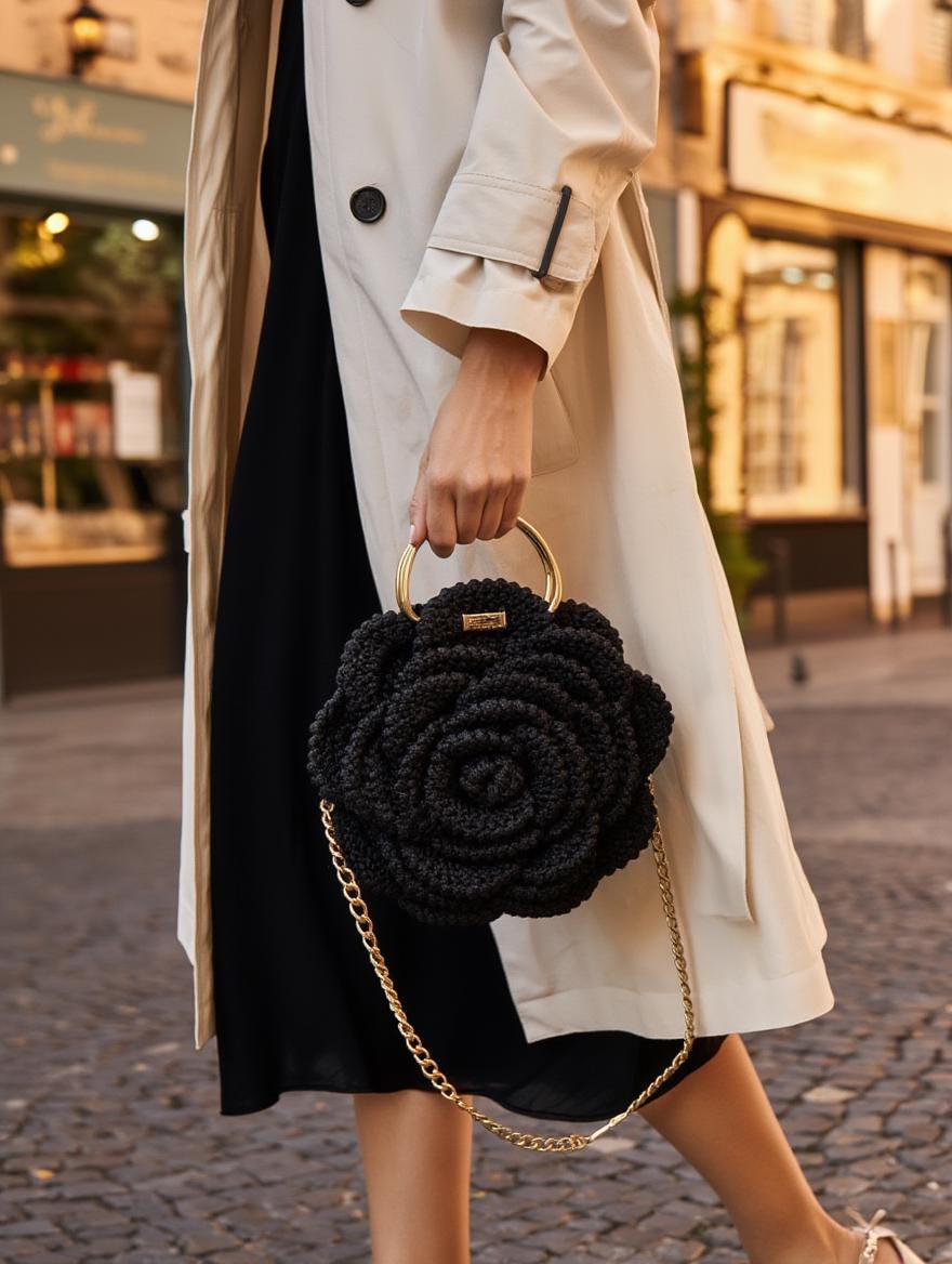 Elegant Crochet Rose Handbag