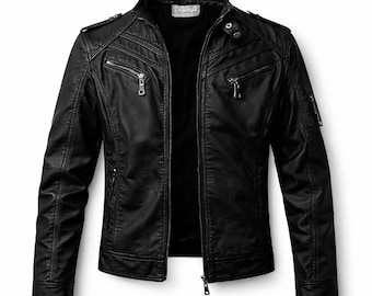Black Lambskin Leather Biker Jacket for Men – Vintage Real Leather Motorcycle Jacket, Classic Moto Rider Coat,  Handmade Leather Jacket