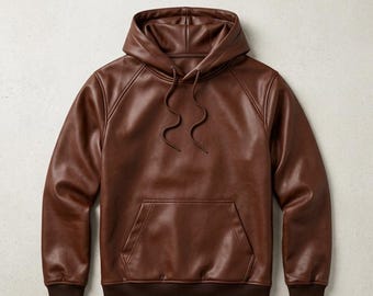 Leren herenjack met capuchon – echte leren trui met capuchon, slim-fit sweatshirt met capuchon, streetwear-bovenkleding voor heren