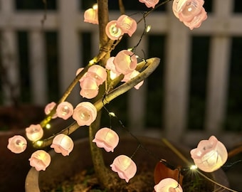 Guirnalda de luces LED con lirios del valle, regalo romántico, resistente al agua, con cable de cobre, para plantas y decoración de patio.