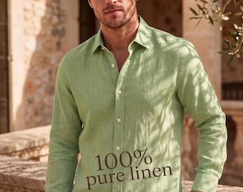 Heren linnen overhemd met lange mouwen, zomerkleding, boho-stijl, op maat gemaakt