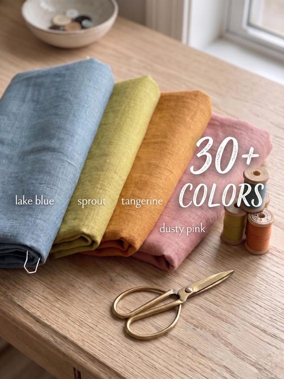 Pure European Linen Fabric by Yard | Soft Washed Garment Weight Cloth | 30+ Colors